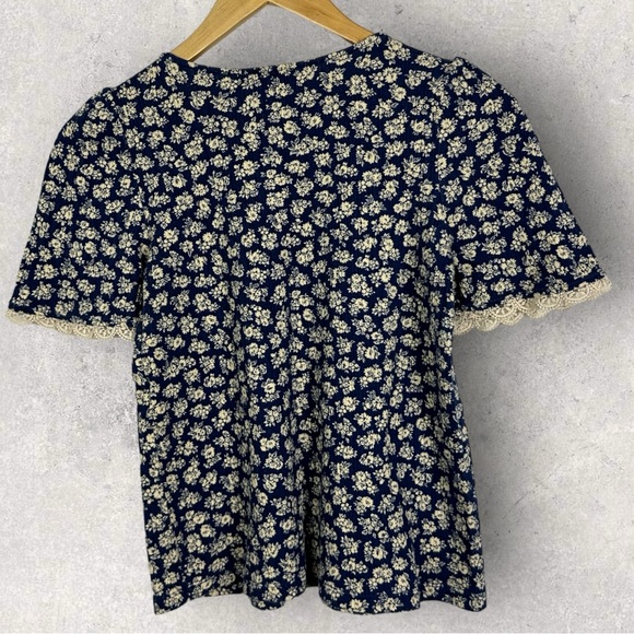 Sezane Clea Shirt Floral Crinkle Size Small French Top Blouse Romantic Lace Trim - Picture 13 of 16